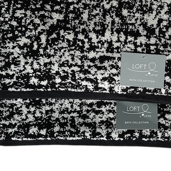 Loft by Loftex 2 Pc Bath Towels Set Black & Light Gray Modern Print SUSTAINABLE - Picture 2 of 7